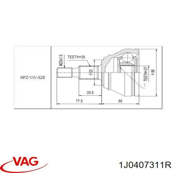 ШРУС наружный передний 1J0407311R VAG