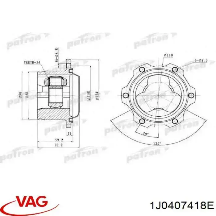 1J0407418E VAG Полуось передняя, правая