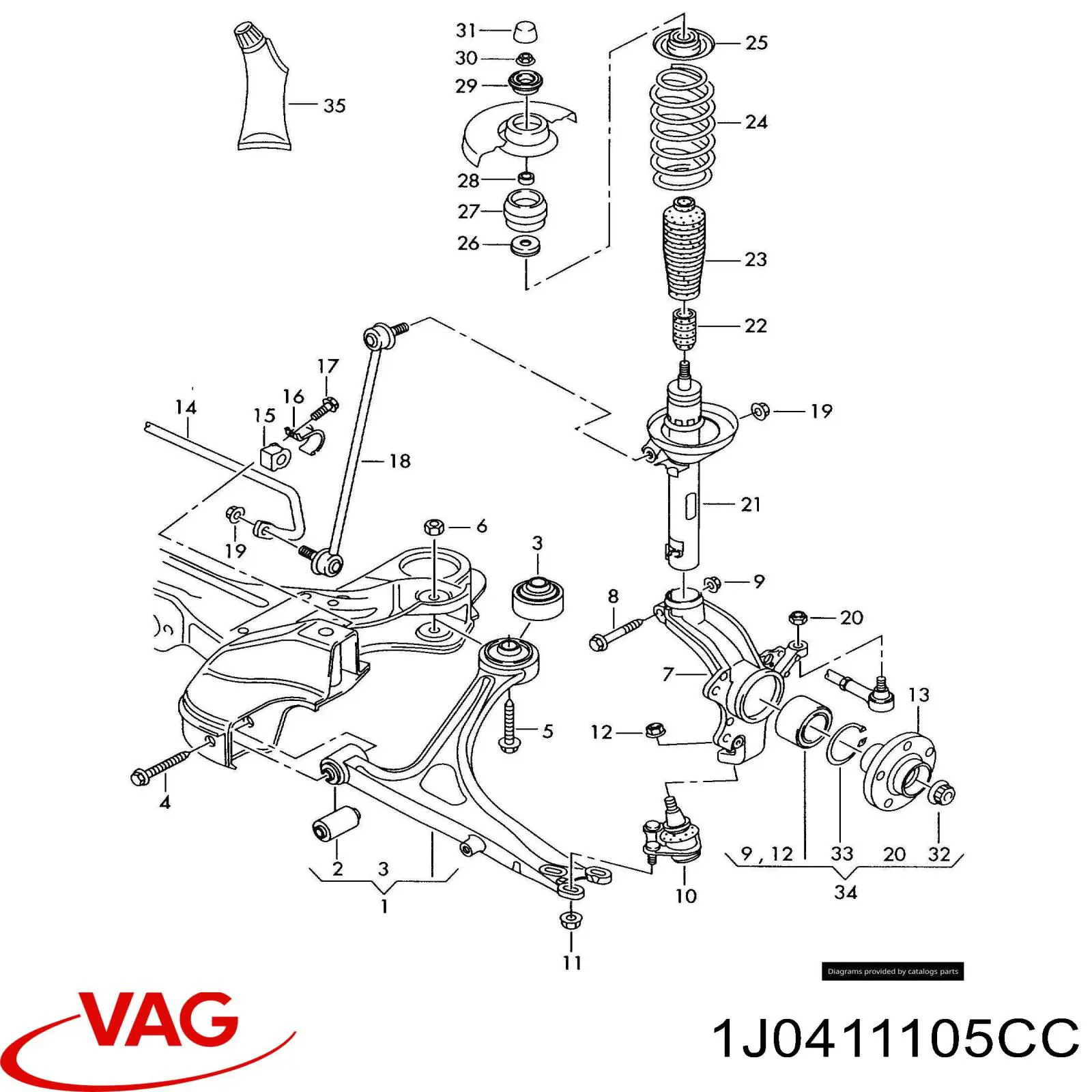 Передняя пружина 1J0411105CC VAG