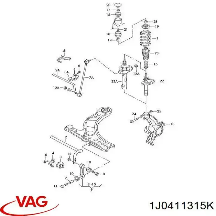 Купить 1J0411315K VAG Амортизационная стойка