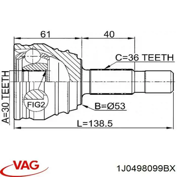 ШРУС наружный передний 1J0498099BX VAG