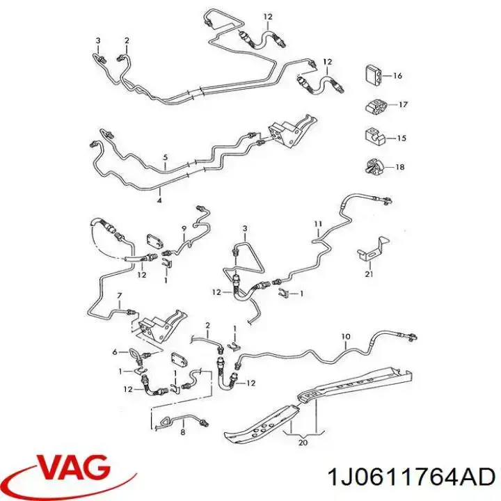 Купить 1J0611764AD VAG Шланг тормозной задний правый