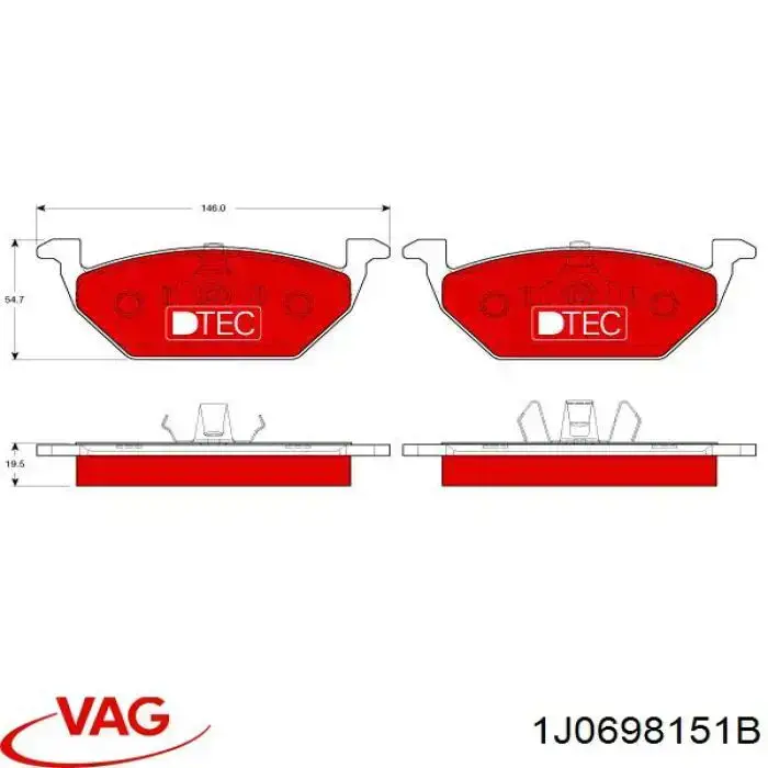 Передние тормозные колодки 1J0698151B VAG