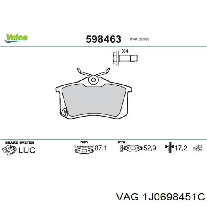 Колодки дисковые  VAG 1J0698451C цена, от 15.25 USD