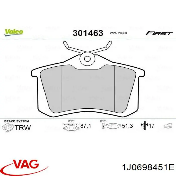 Колодки дисковые  VAG 1J0698451E цена, от 20.13 USD