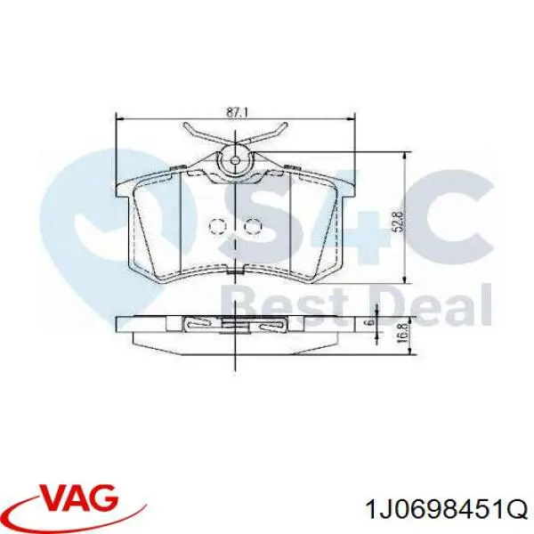 Задние тормозные колодки 1J0698451Q VAG