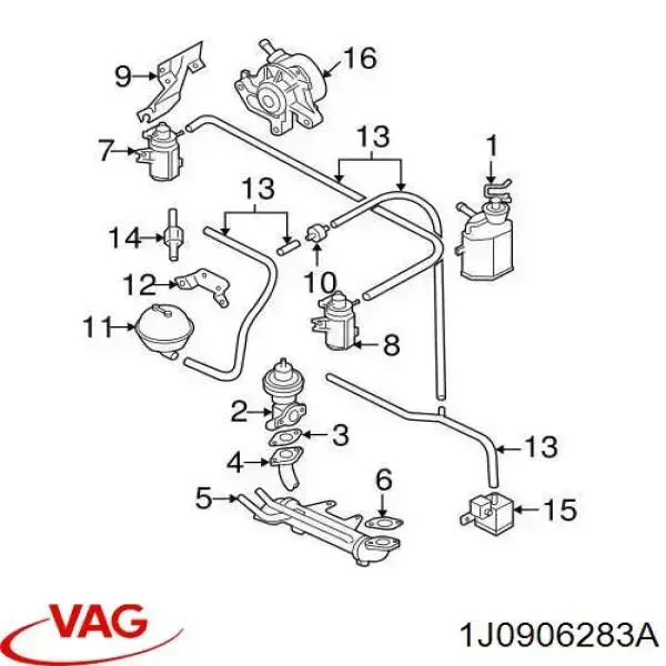Купить 1J0906283A VAG Клапан соленоид регулирования заслонки EGR
