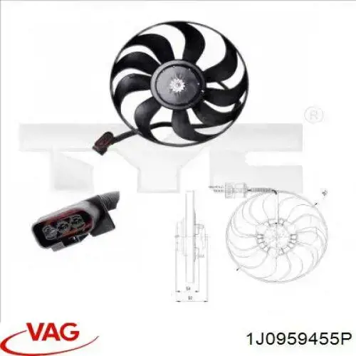 1J0959455P VAG электровентилятор охлаждения в сборе (мотор+крыльчатка)