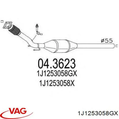 Купить 1J1253058GX VAG Преобразователь отработавших газов