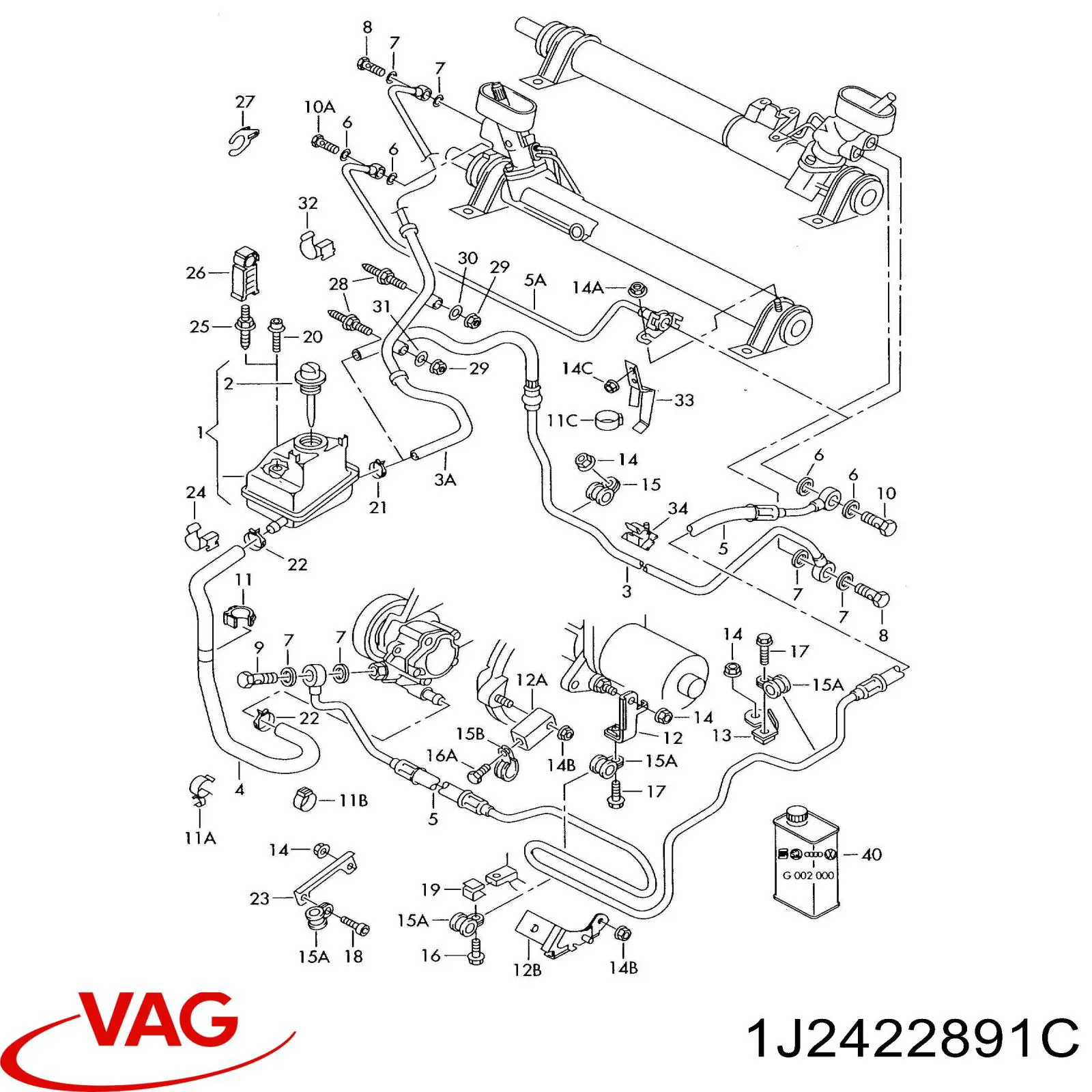 1J2422891C VAG Шланг ГУР низкого давления, от рейки (механизма) к бачку