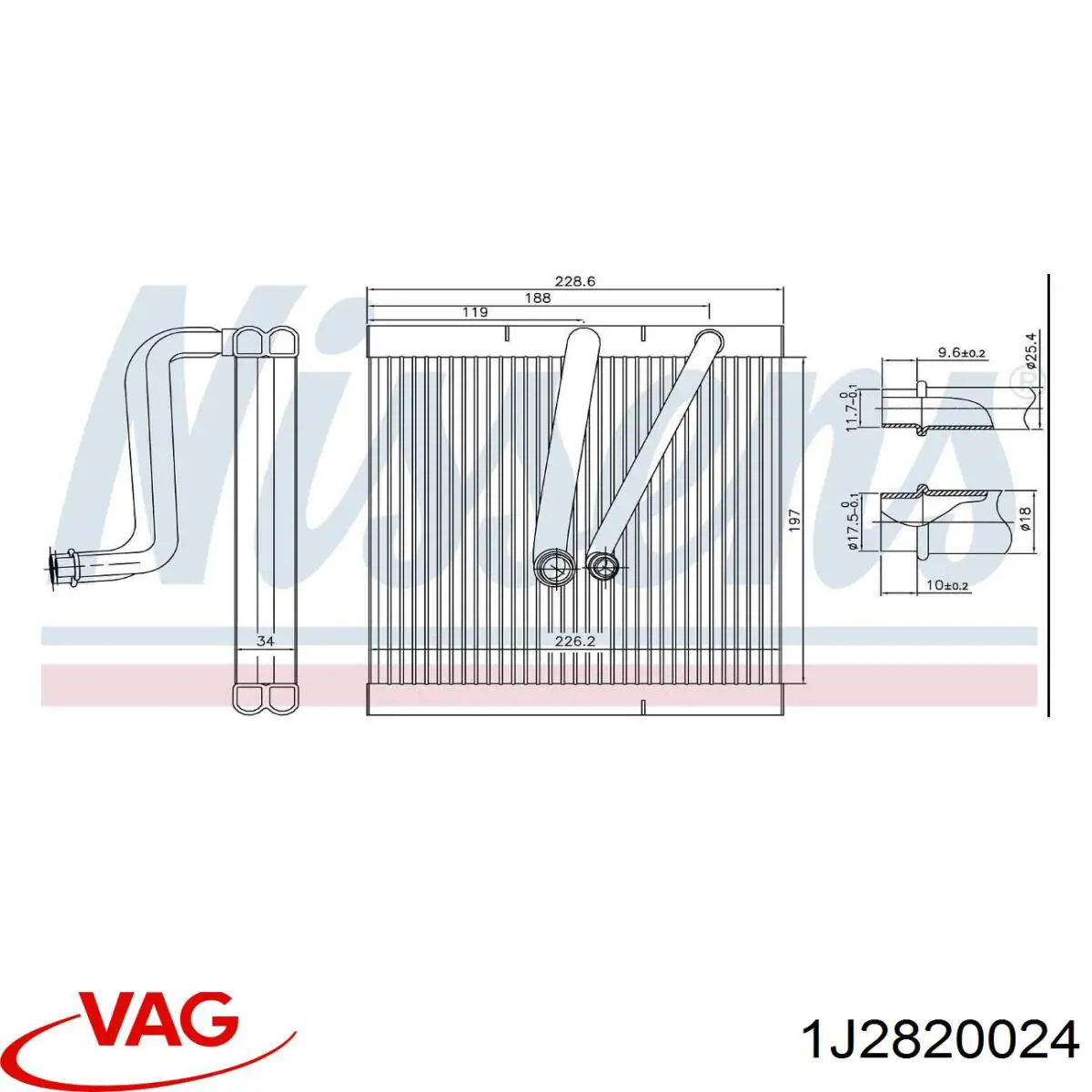 Купить 1J2820024 VAG Радиатор кондиционера салонный, испаритель