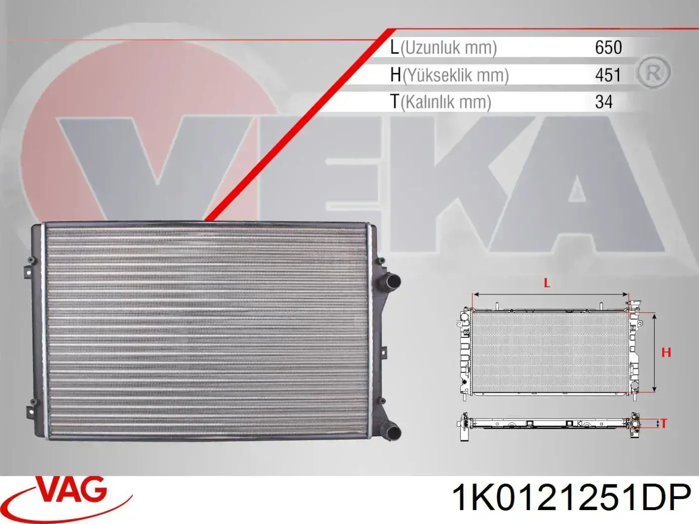 Radiador refrigeración del motor 1K0121251DP VAG