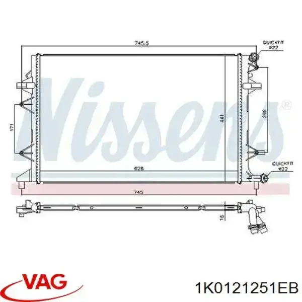 Радиатор охлаждения двигателя VAG 1K0121251EB цена, от 70.71 USD