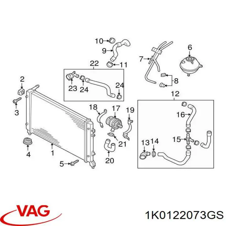 Шланг/патрубок системы охлаждения VAG 1K0122073GS цена, от 14.06 USD