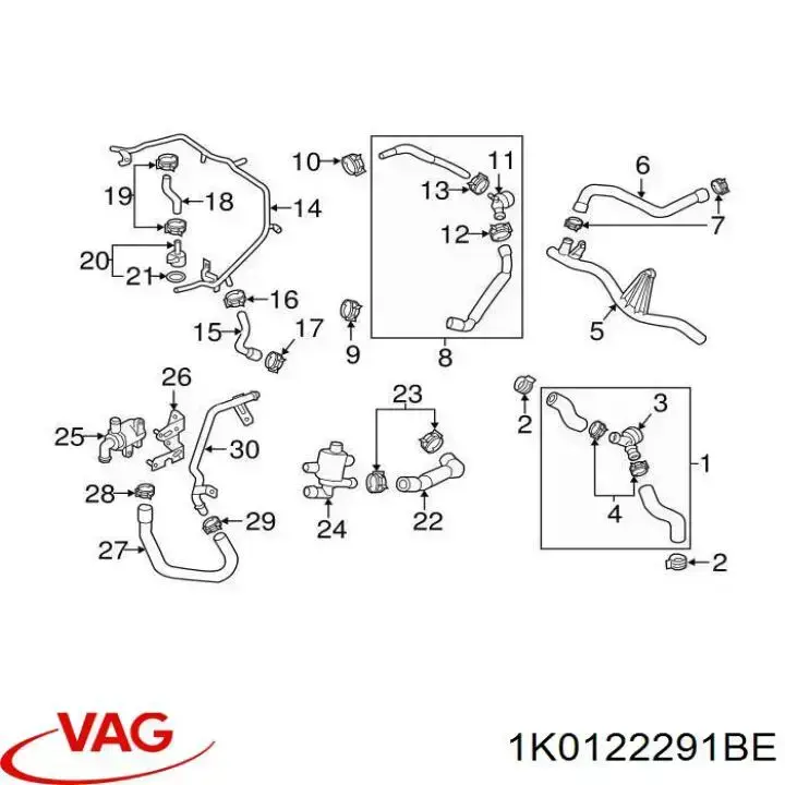 1K0122291BE VAG Быстросъемная муфта шланга радиатора охлаждения