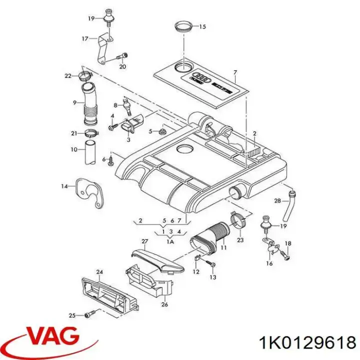 Выпускной патрубок воздушного фильтра 1K0129618 VAG