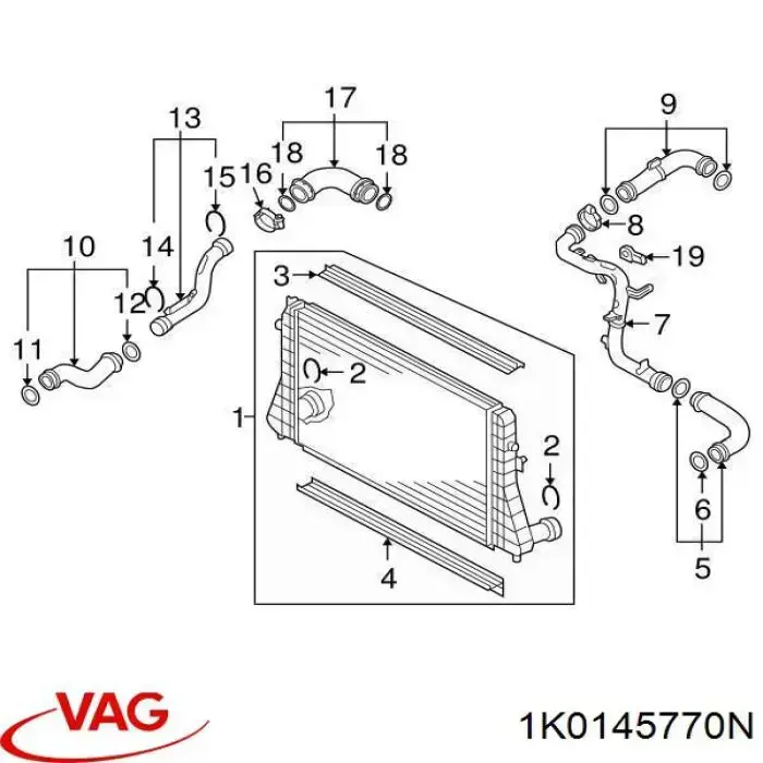 Шланг/патрубок интеркуллера VAG 1K0145770N цена, от 39.45 USD