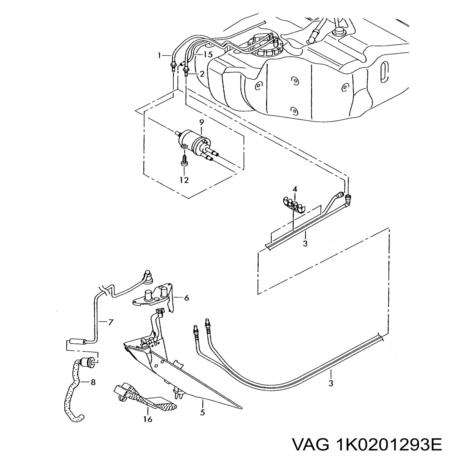 Трубка паливна, від бака до паливного фільтру 1K0201293E VAG
