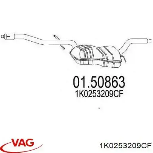 Глушитель, центральная часть VAG 1K0253209CF цена, от 149.07 USD