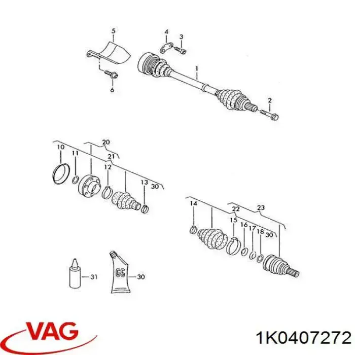 1K0407272 VAG Полуось передняя, правая