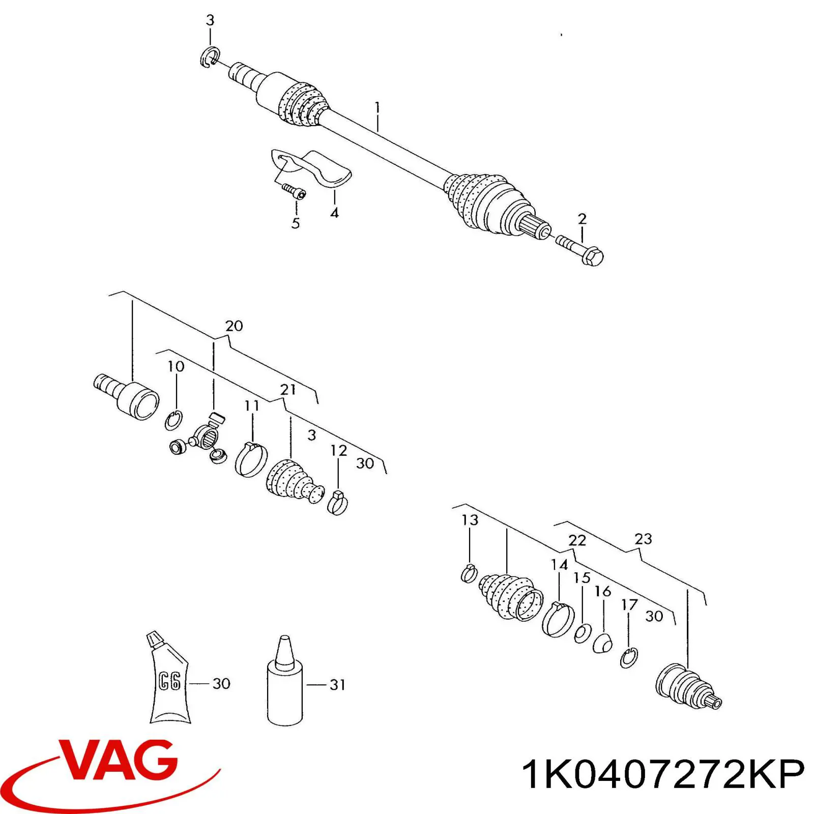 Привод передний правый VAG 1K0407272KP цена, от 84.29 USD