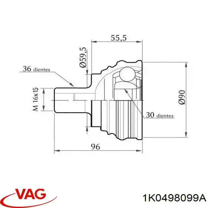 ШРУС наружный передний 1K0498099A VAG