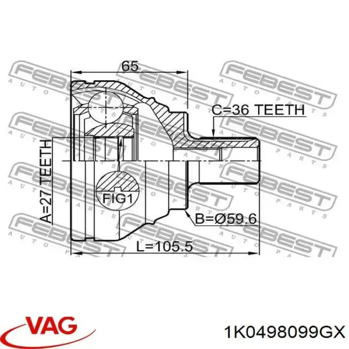 Купить 1K0498099GX VAG Внешняя граната