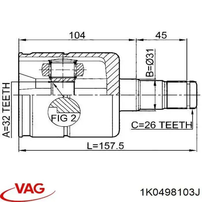 ШРУС внутренний передний 1K0498103J VAG