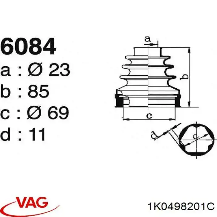 Купить 1K0498201C VAG Пыльник гранаты внутренний, передней полуоси