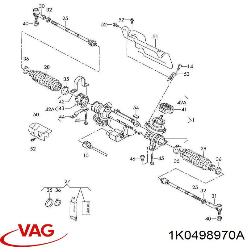 Kit de reparação da cremalheira da direção (do mecanismo), (kit de vedantes) para Volkswagen Passat B8 3G2, CB2