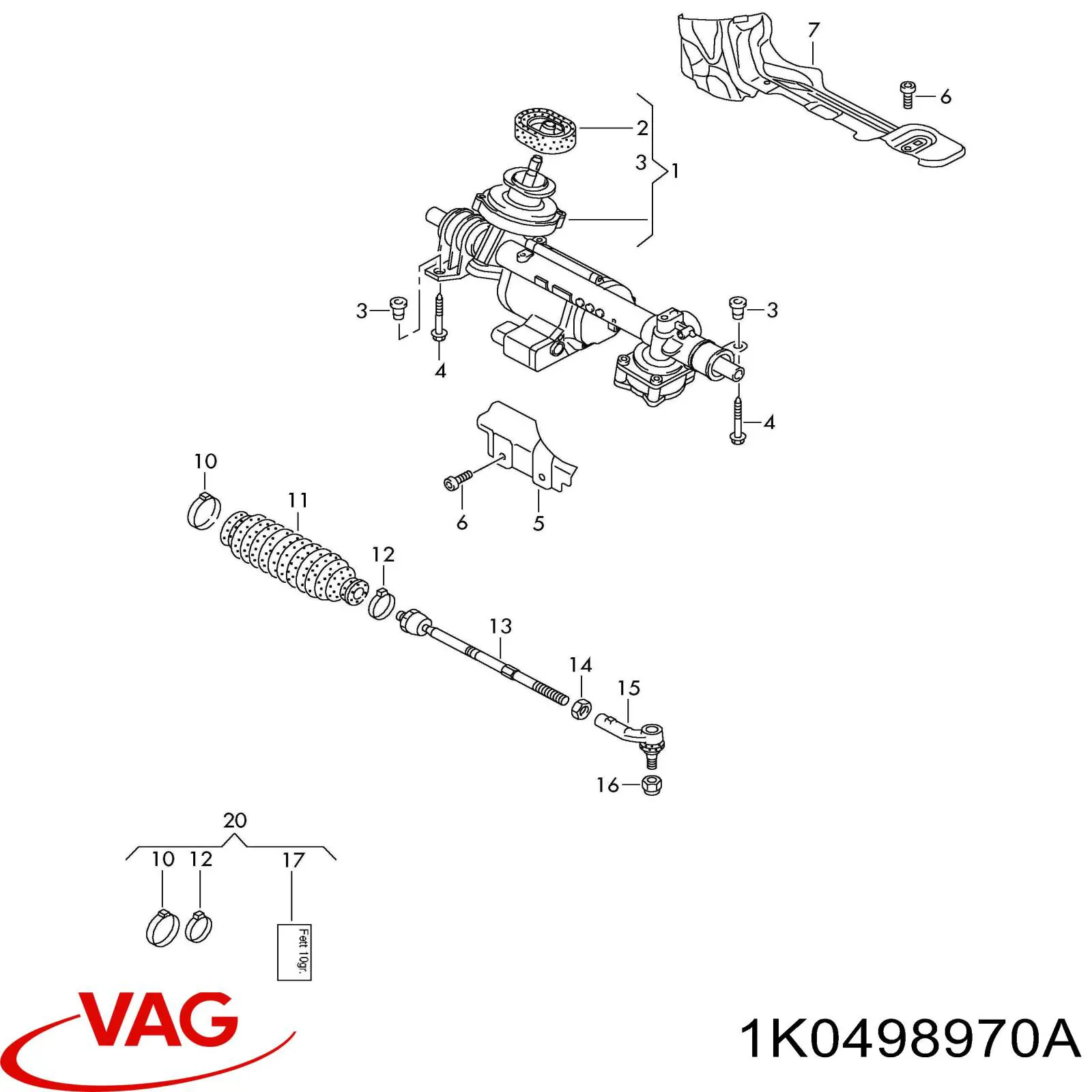 1K0498969 VAG kit de reparação da cremalheira da direção (do mecanismo, (kit de vedantes))