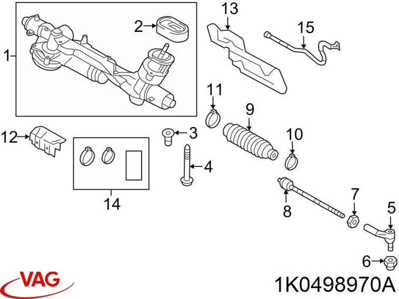 Kit de reparação da cremalheira da direção (do mecanismo), (kit de vedantes) Volkswagen Passat B8 3G2, CB2