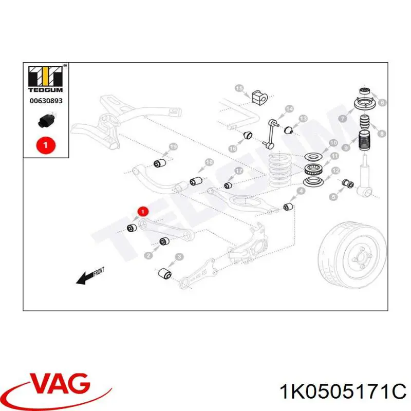 Купить 1K0505171C VAG Сайлентблок заднего нижнего рычага