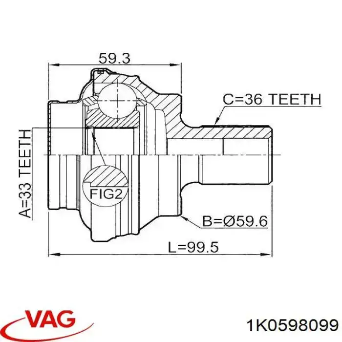 Шарнир равных угловых скоростей задний VAG 1K0598099 цена, от 100.19 USD