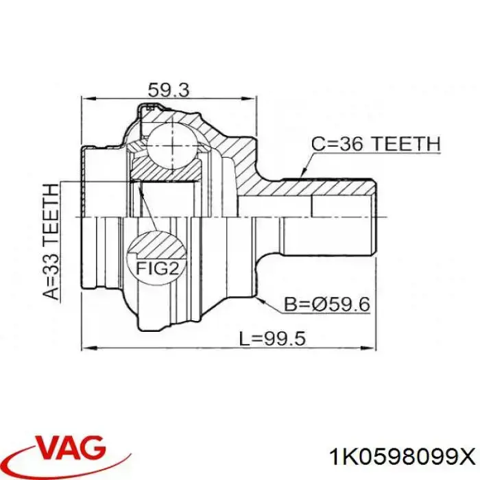 ШРУС наружный задний 1K0598099X VAG