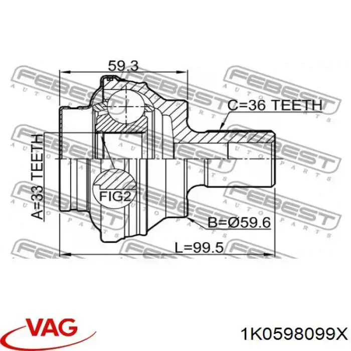 ШРУС внешний задний VAG 1K0598099X цена, от 72.08 USD