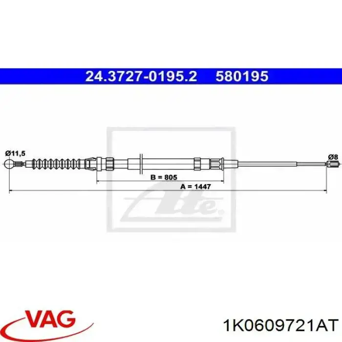 Задний трос ручника VAG 1K0609721AT цена, от 5.93 USD