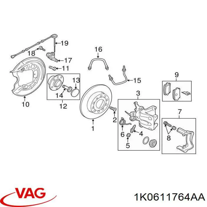 Шланг тормозной задний правый 1K0611764AA VAG