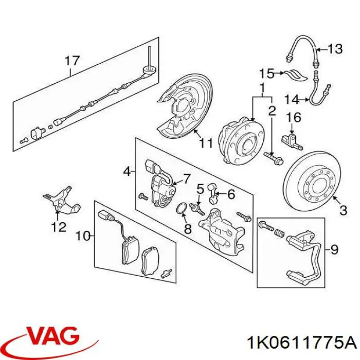 Тормозной шланг задний VAG 1K0611775A цена, от 6.33 USD