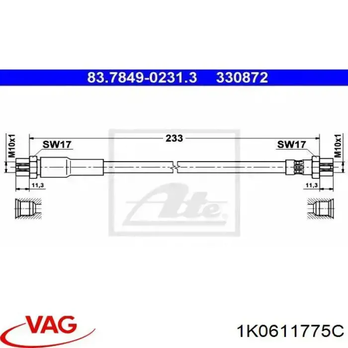 Задний тормозной шланг 1K0611775C VAG