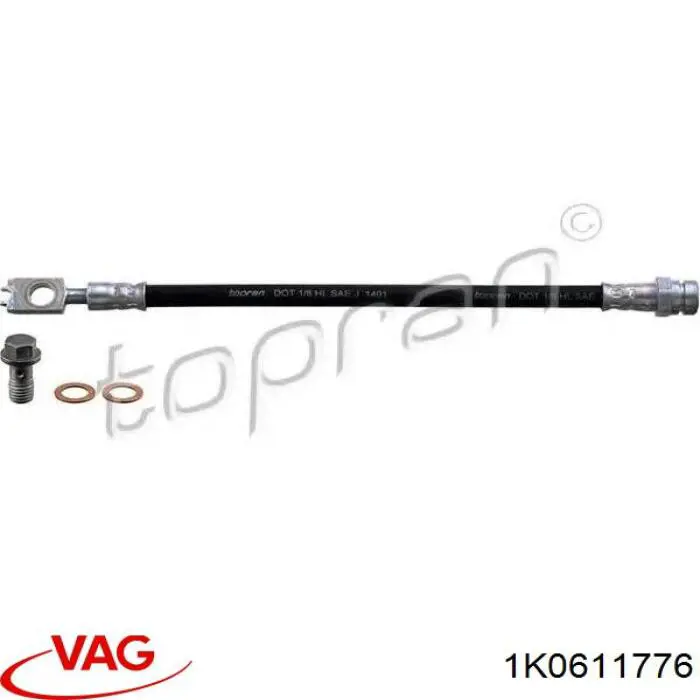 Шланг тормозной задний правый 1K0611776 VAG