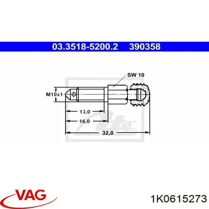 Штуцер прокачки суппорта тормозного заднего 1K0615273 VAG