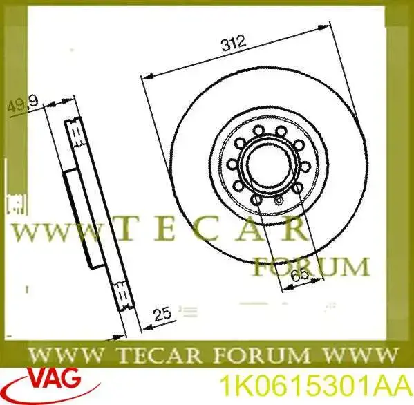 1K0615301AA VAG диск тормозной передний