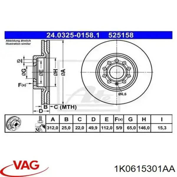 Передний тормозной диск VAG 1K0615301AA