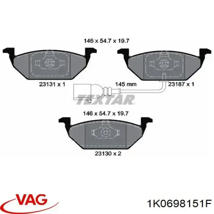 1K0698151F VAG Колодки передние