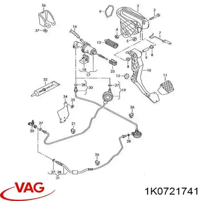 Кольцо уплотнительное шланга сцепления 1K0721741 VAG