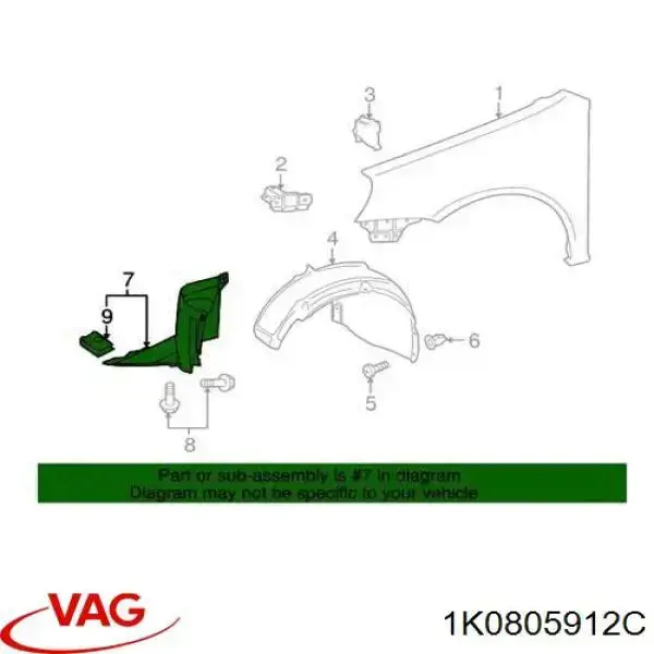 1K0805912C VAG подкрылок крыла переднего правый передний