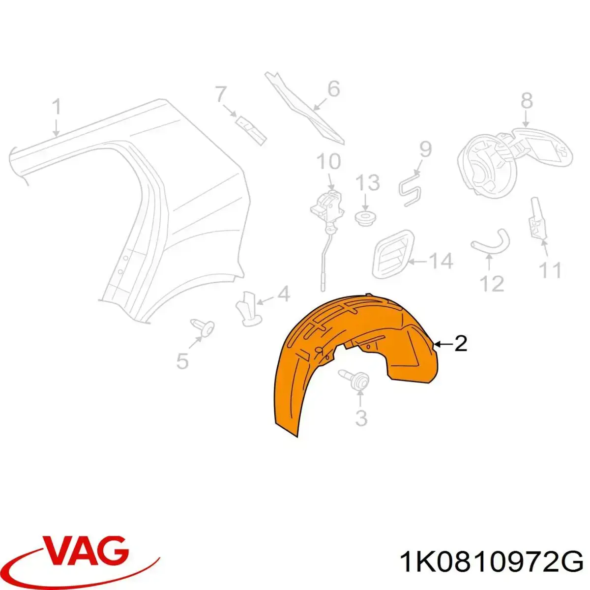 Подкрылок задний правый 1K0810972G VAG