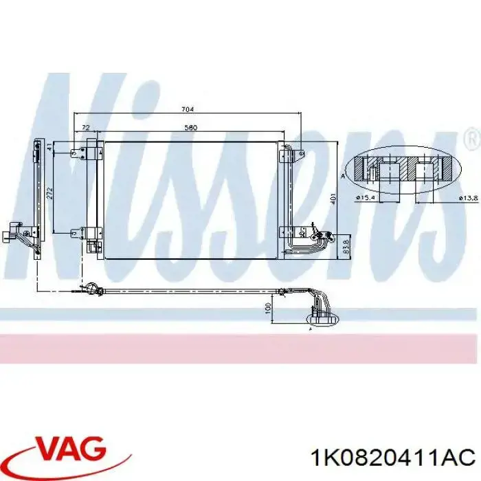 1K0820411AC VAG radiador de aparelho de ar condicionado