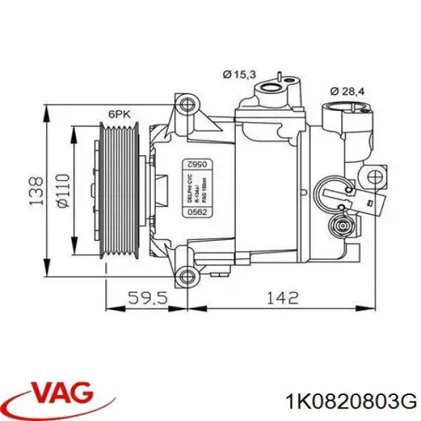 Компрессор системы кондиционирования VAG 1K0820803G цена, от 118.11 USD